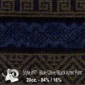 Wool Fabric By The Yard - 97 - Blue, Olive, & Black Aztec Print