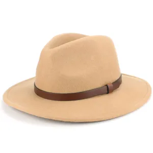 Wool Felt Fedora with Leather Band - Beige