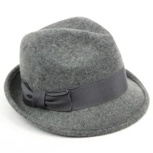 Wool felt trilby hat with wide band and side bow - Light grey