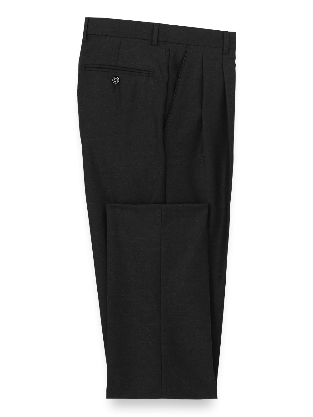 Wool Flannel Pleated Pants - Black