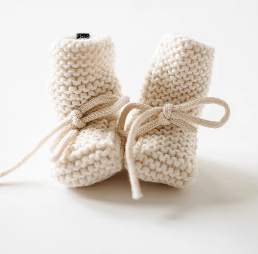 Wool Knit Baby Booties - Cream