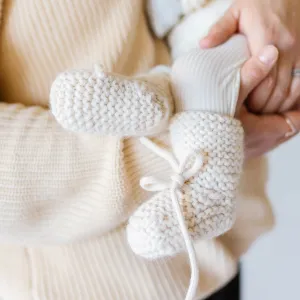 Wool Knit Baby Booties - Cream