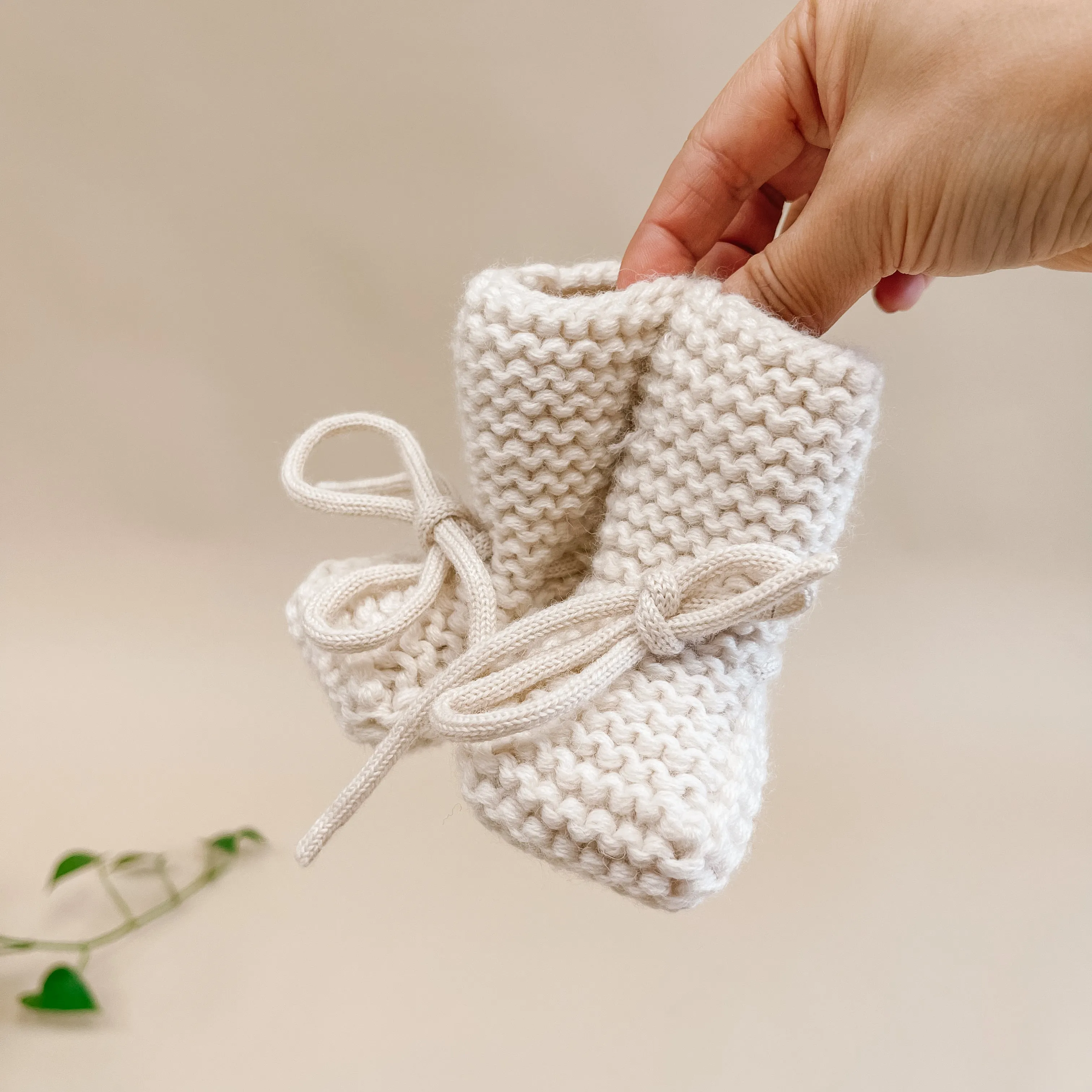 Wool Knit Baby Booties - Cream