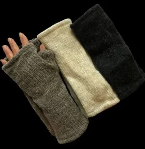 Wool Knit Fleece Lined  Wrist Warmers - Plain Mottled Brown