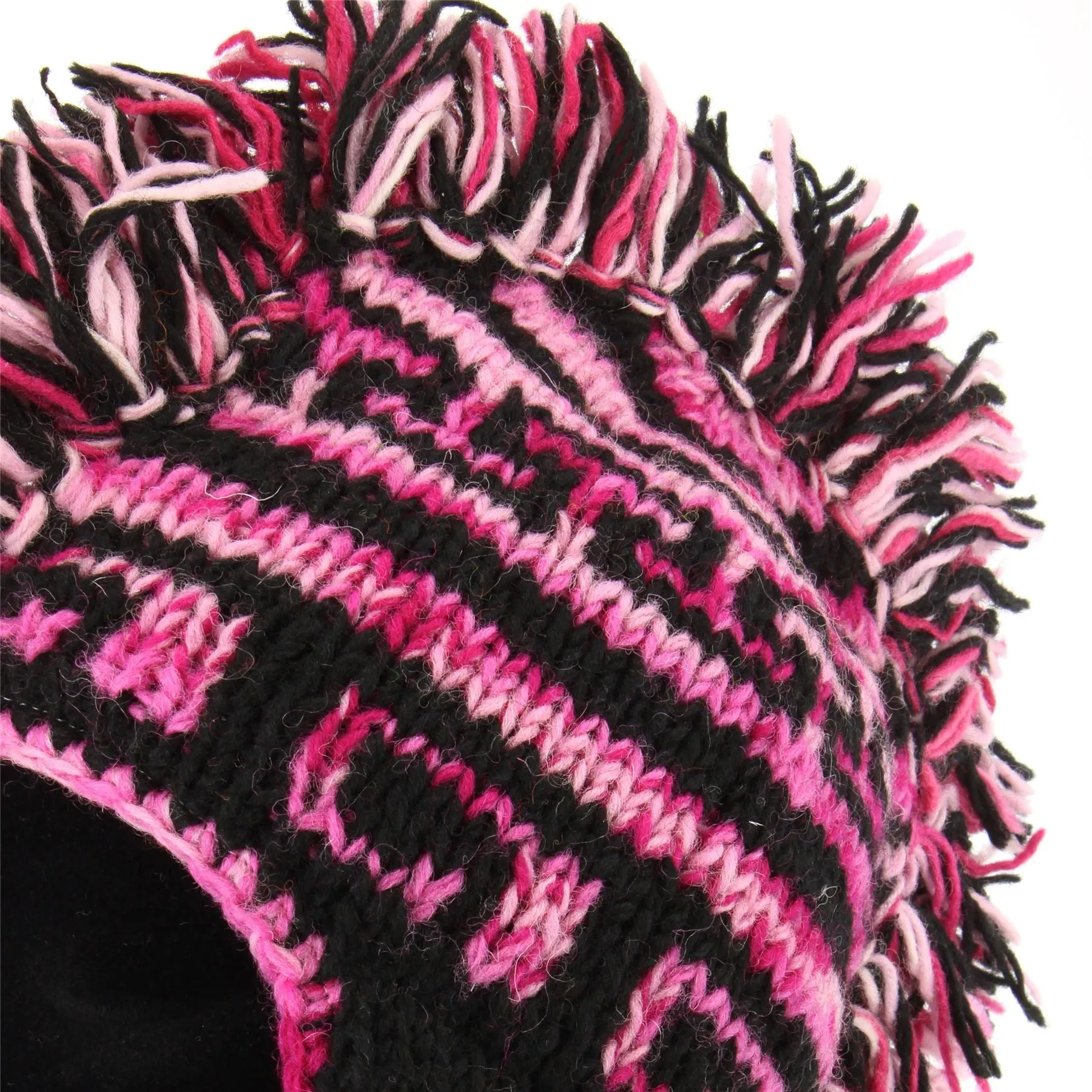 Wool Knit 'Punk' Mohawk Earflap Beanie Hat - Black & Pink SD