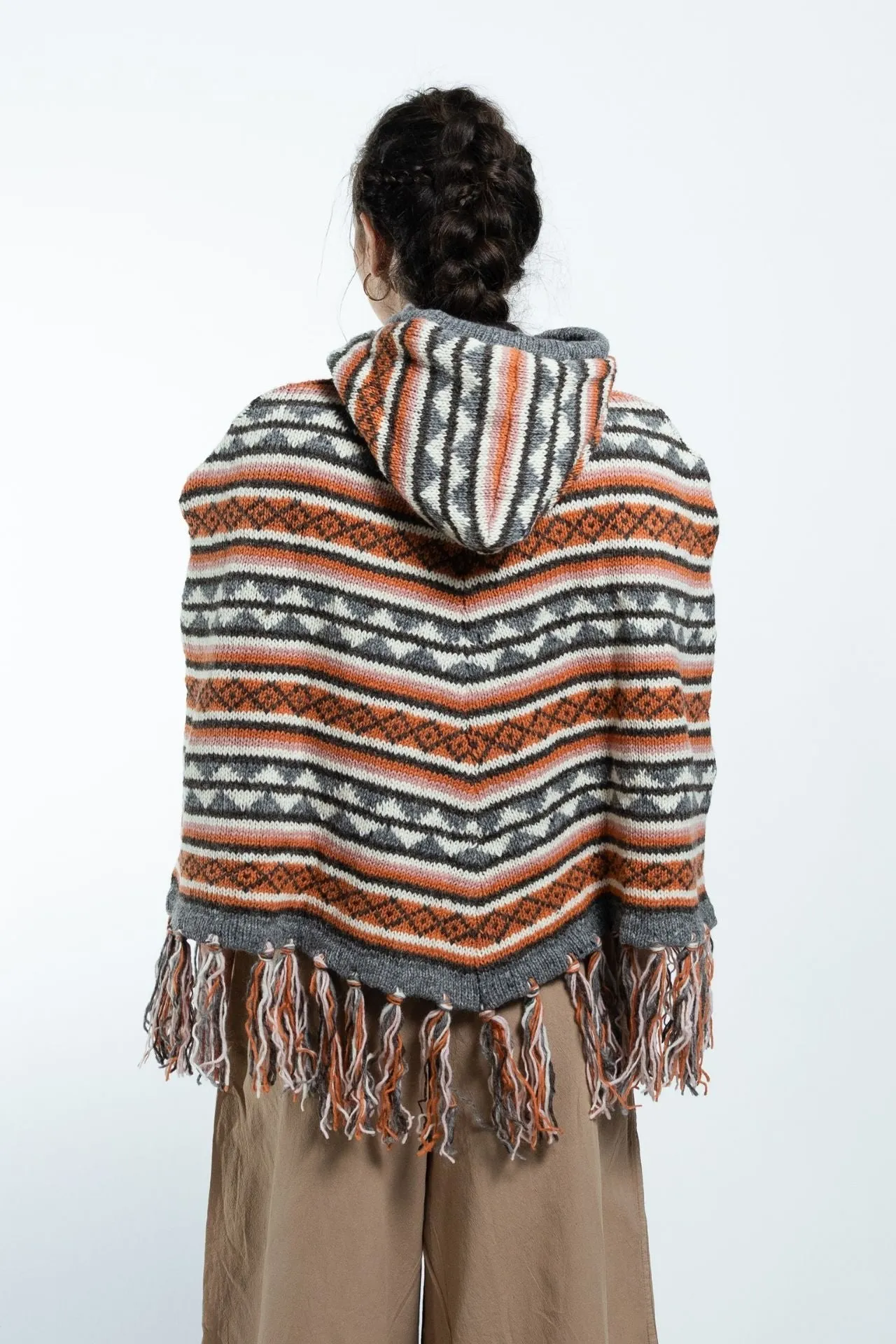 Wool Poncho - Burnt Orange