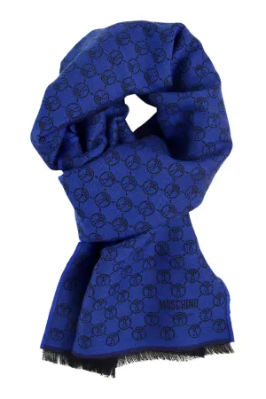 Wool scarf in bright blue and black Moschino