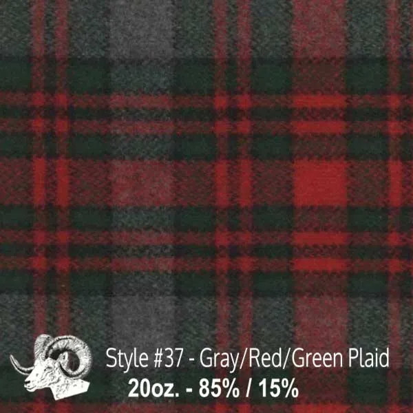 Wool Swatch - 37 - Gray, Red, & Green Plaid