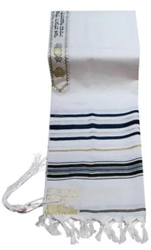 Wool Tallit Black with Gold Lurex Stripes