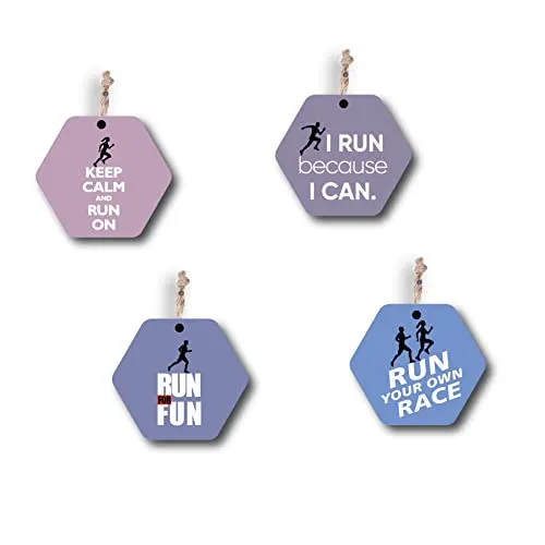 woopme® 4 PCs Run Race Quotes Printed Wall Hanging For Home Office Shops Hall Wall Decor (8 x 8 Inch)