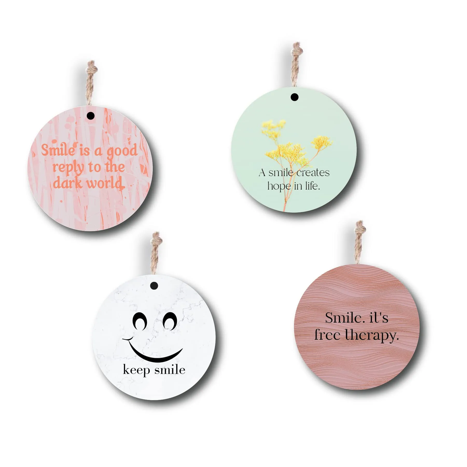 woopme® 4 PCs Smile Quotes Printed Wall Hanging Home Office Restaurant Hall Wall Decor (8 x 8 Inch)