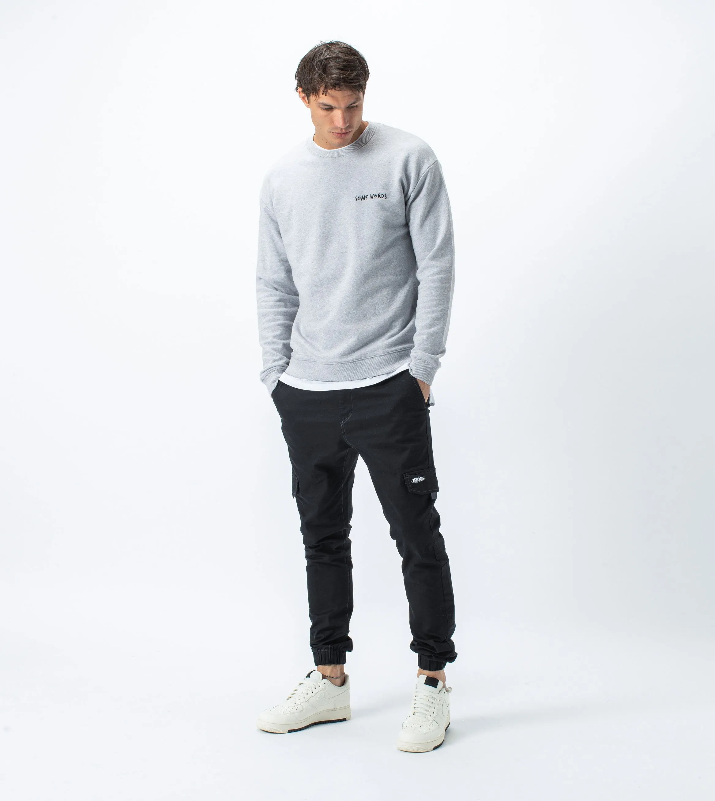 Words Rugger Crew Sweat Silver Marle - Sale