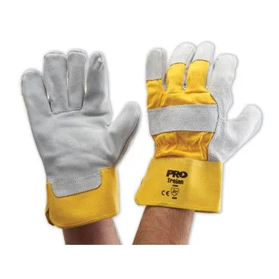 WORK GLOVES-YELLOW GREY LEATHER GLOVE