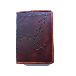 World map embossed leather journal