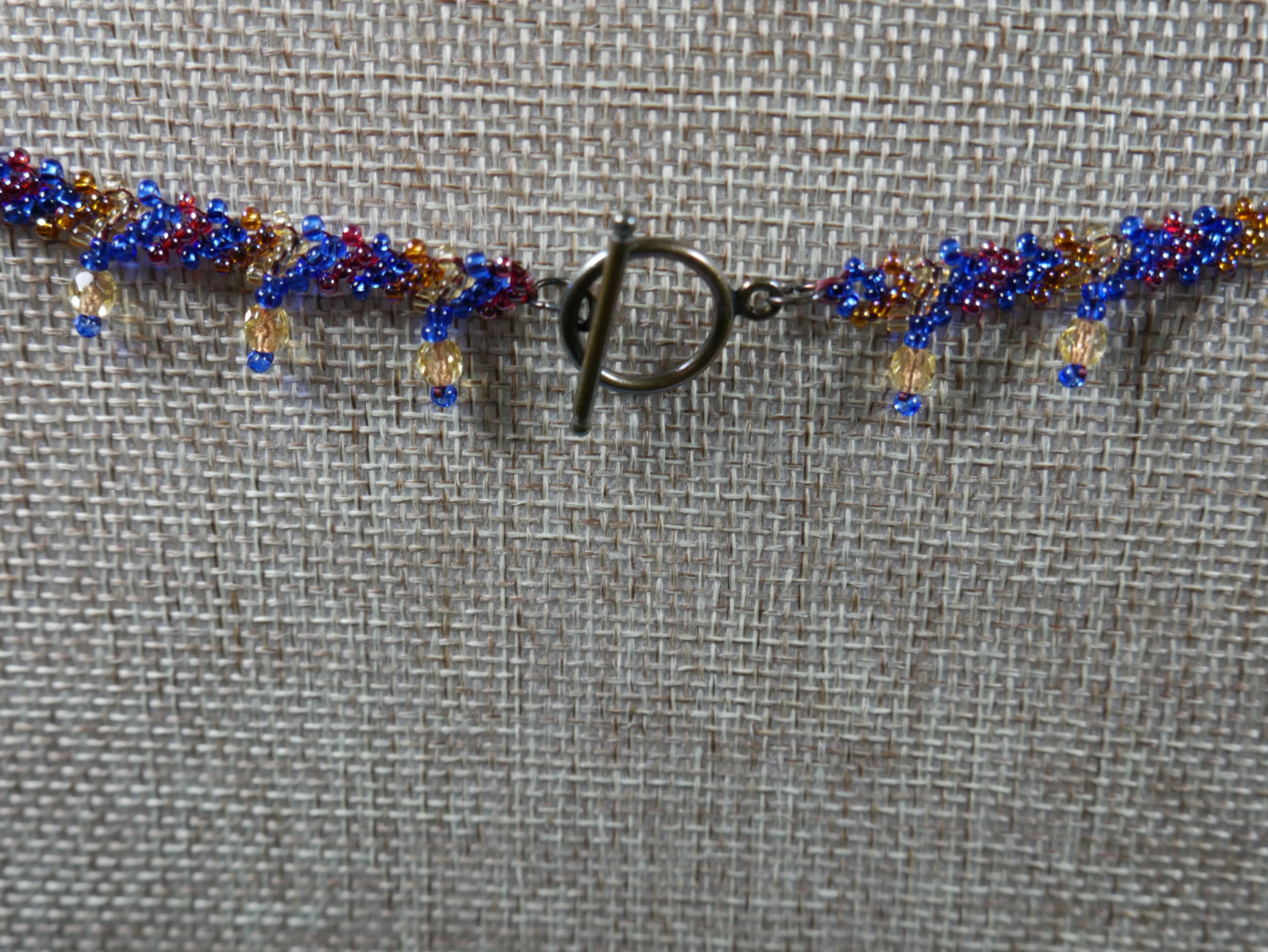 Woven Blue, Red and Gold Beaded Choker