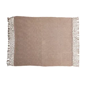 Woven Cotton Throw | Brown Crochet & Fringe