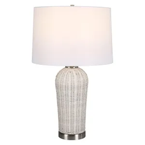 Woven Rattan Table Lamp with Brushed Nickel