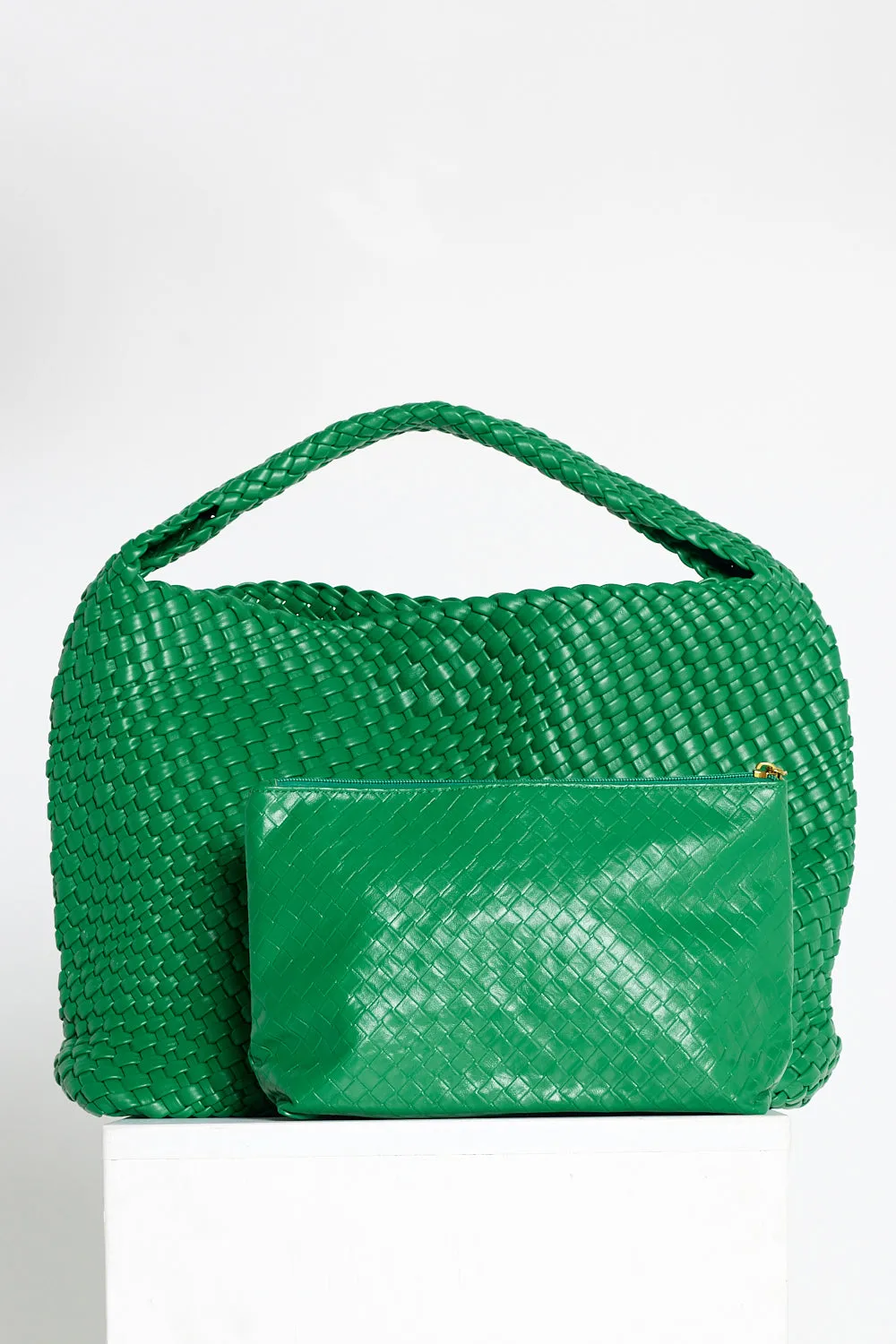 Woven Slouch Bag  & Clutch - Grass Green