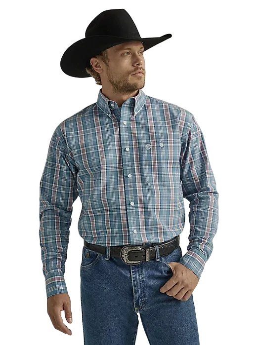 Wrangler George Strait One Pocket In Steel Multicolor Plaid Shirt