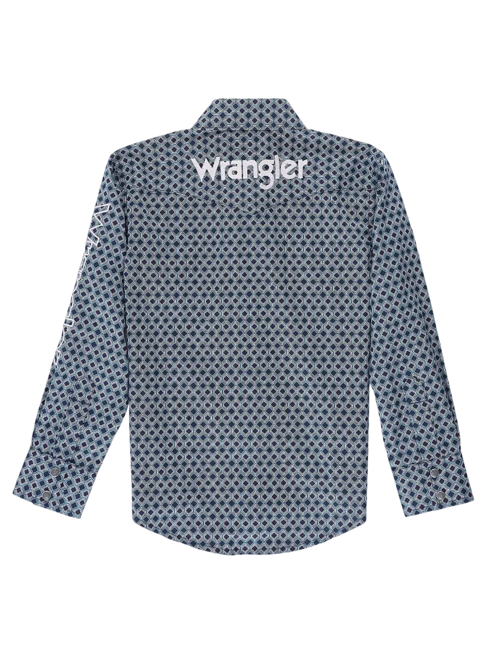 Wrangler Kid's Logo Long Sleeve Western Snap In Navy Shirt