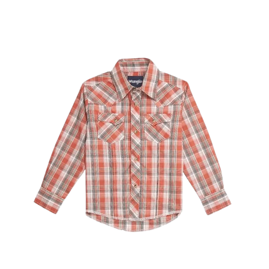 Wrangler Kid's Plaid Long Sleeve Snap Red Shirt