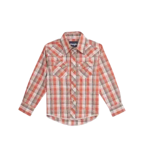 Wrangler Kid's Plaid Long Sleeve Snap Red Shirt