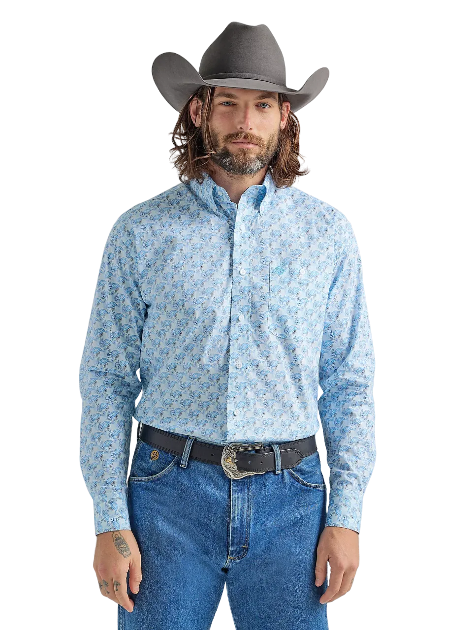 Wrangler Men's George Strait Long Sleeve Button Down Printed Shirt