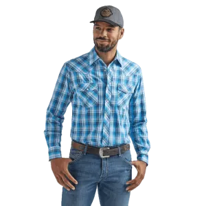 Wrangler Men's Long Sleeve Blue Plaid Western Shirt