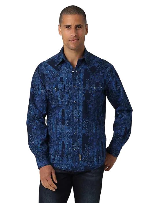 Wrangler Men's Retro Premium Snap Print In Bandana Blue Shirt