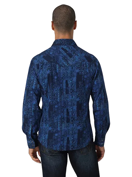 Wrangler Men's Retro Premium Snap Print In Bandana Blue Shirt