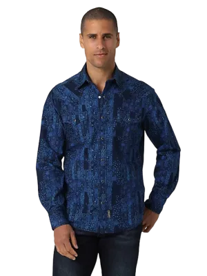 Wrangler Men's Retro Premium Snap Print In Bandana Blue Shirt