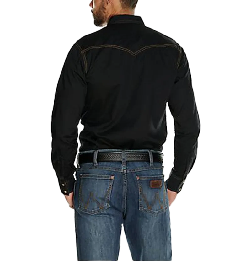 Wrangler Men's Retro Western Snap Solid Dobby Black Shirt