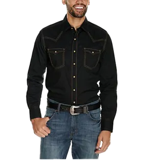 Wrangler Men's Retro Western Snap Solid Dobby Black Shirt