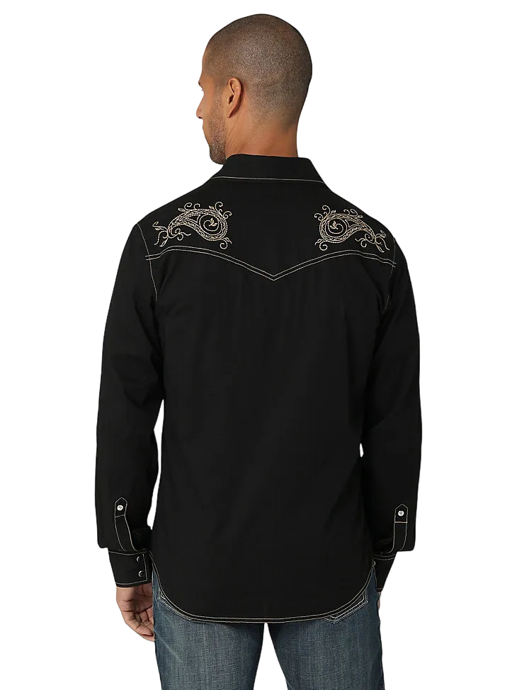 Wrangler Men's Rock 47 Long Sleeve Embroidered Yoke Black Ember Western Shirt - Tall