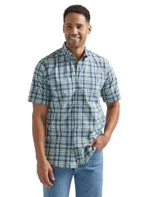 Wrangler Men's Rugged Blue & Green Short Sleeve Plaid Shirt - Big