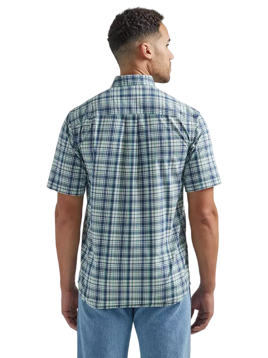 Wrangler Men's Rugged Blue & Green Short Sleeve Plaid Shirt - Big