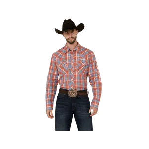 Wrangler Men's Western Logo Plaid Button Down Red Shirt