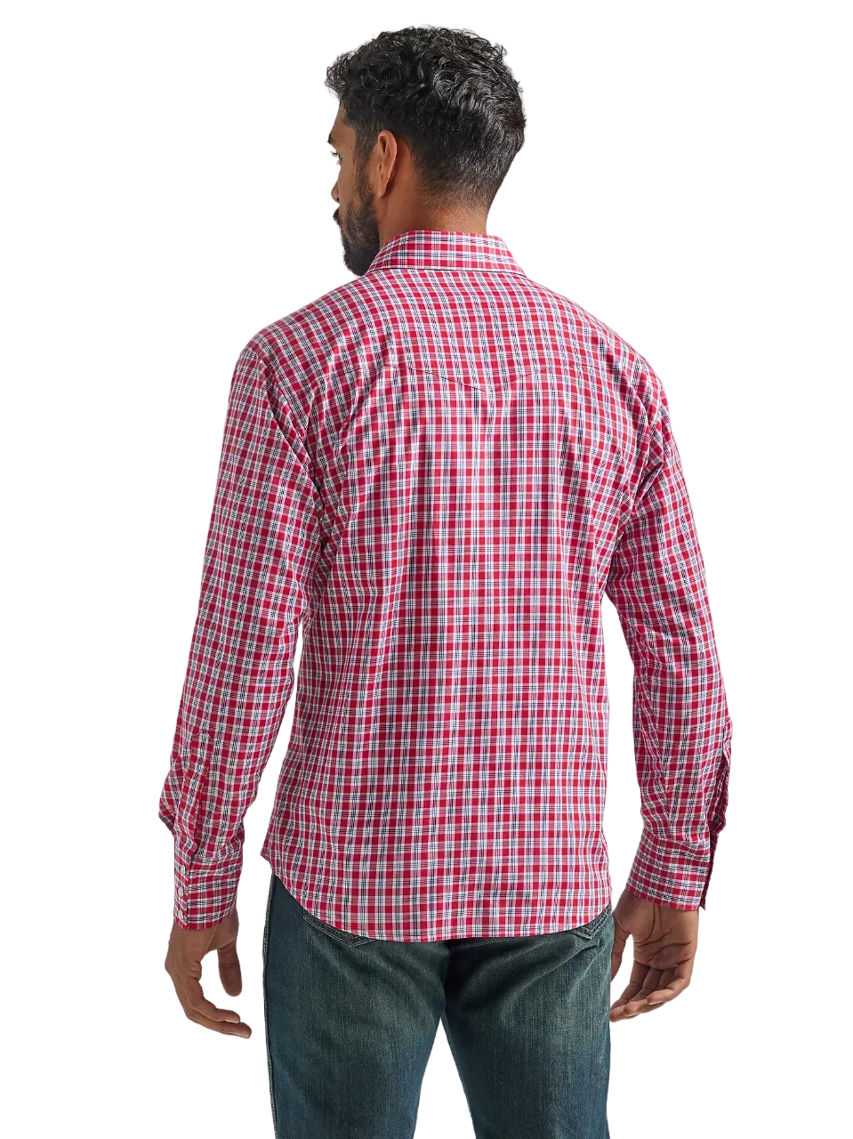 Wrangler Men's Wrinkle Resist Long Sleeve Western Snap Plaid Red Shirt