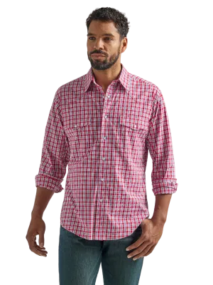 Wrangler Men's Wrinkle Resist Long Sleeve Western Snap Plaid Red Shirt