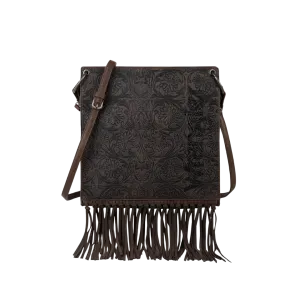 Wrangler Women's Floral Embossed Fringe Concealed Carry Hobo Coffee Crossbody