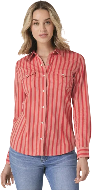 Wrangler Women's Striped Long Sleeve Snap Shirt