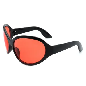 Wrap-Around Bug Eye Sunglasses - Black with Red Lenses