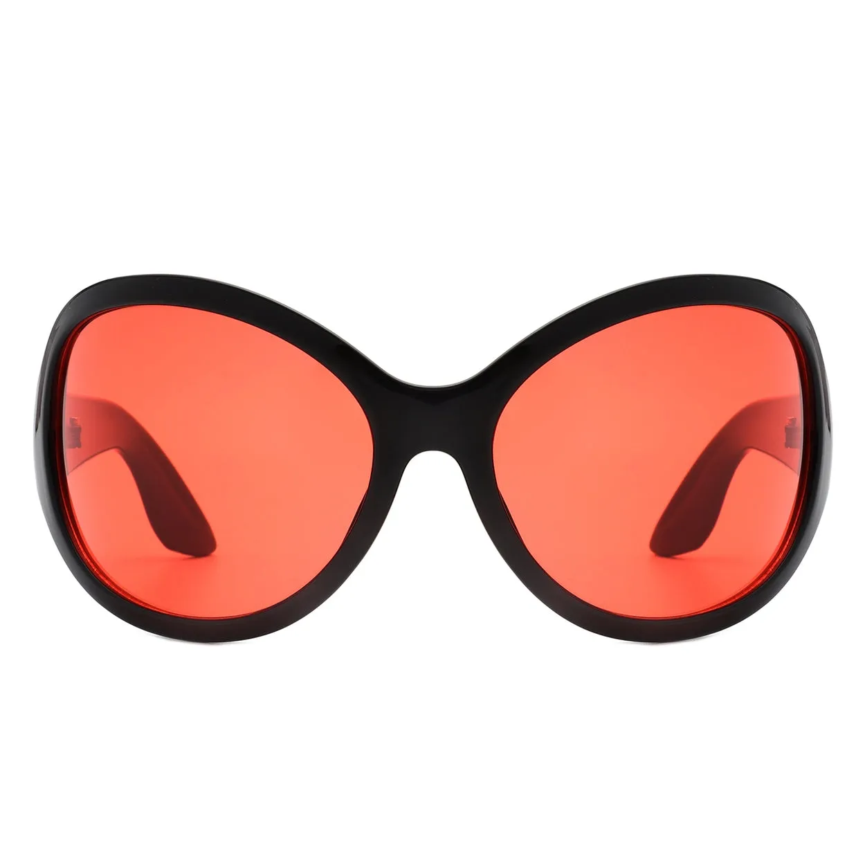 Wrap-Around Bug Eye Sunglasses - Black with Red Lenses