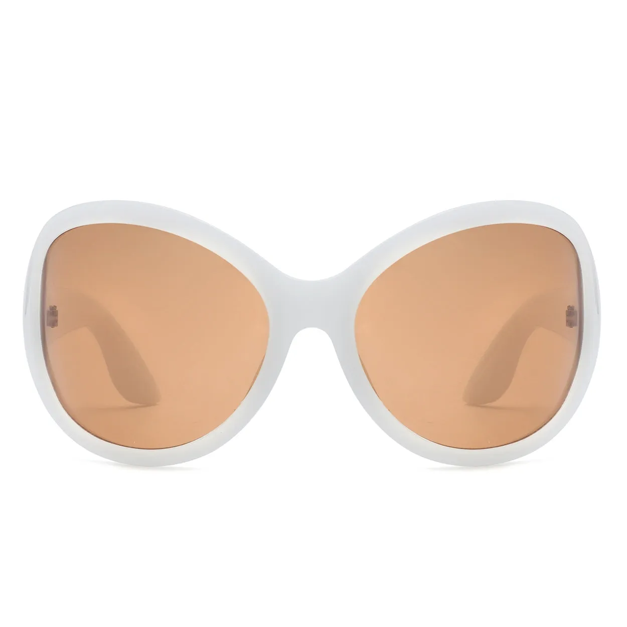 Wrap-Around Bug Eye Sunglasses - White with Brown Lenses