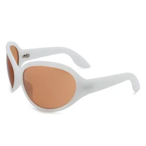 Wrap-Around Bug Eye Sunglasses - White with Brown Lenses