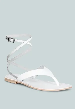 WRAP-UP Tie around White Flat Sandals