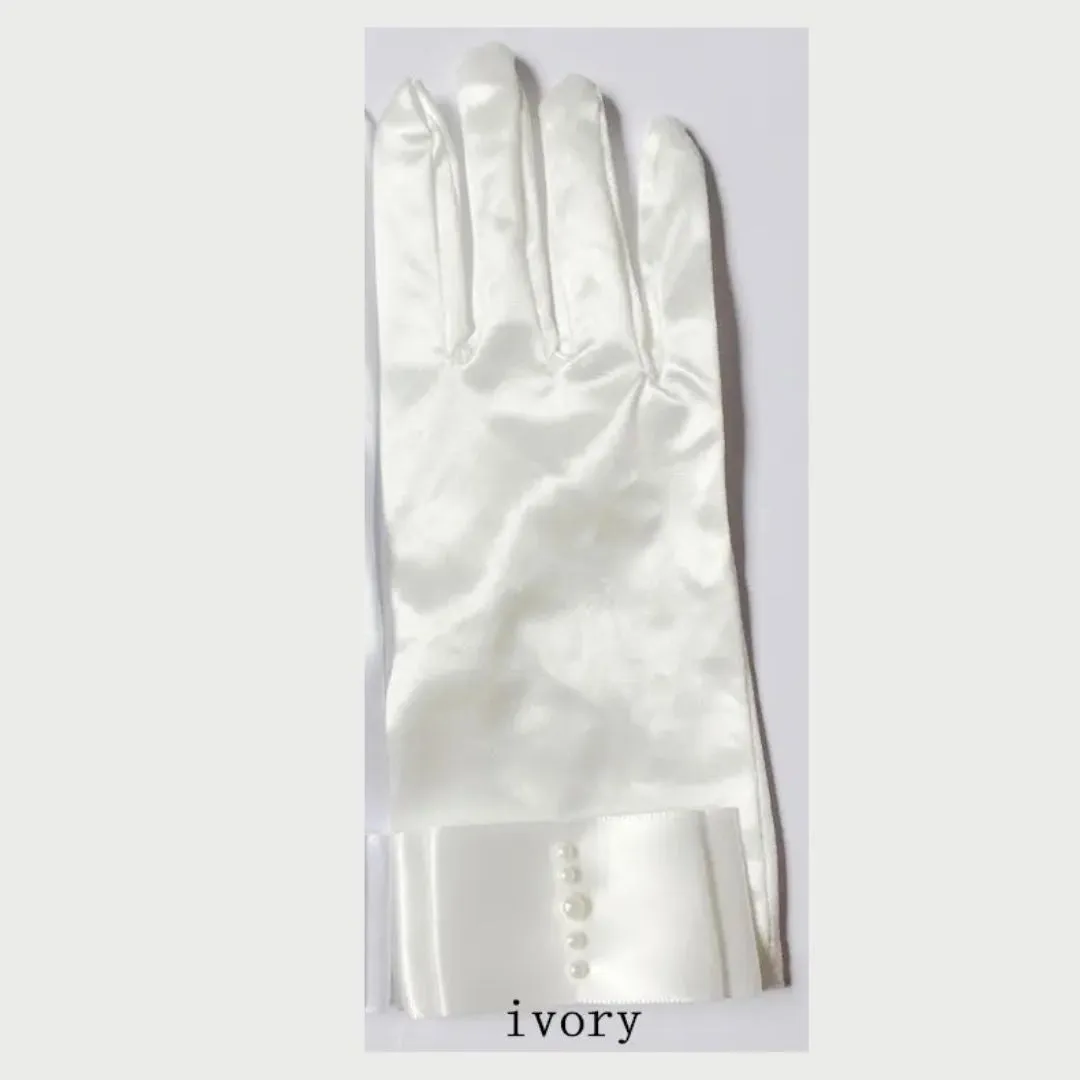 Wrist Length Bridal Gloves with Pretty Simulated Pearl Detail