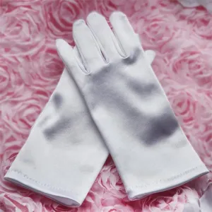 Wrist Length White Satin Gloves