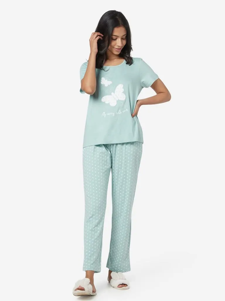 Wunderlove Aqua Printed T-Shirt and Pyjamas Set