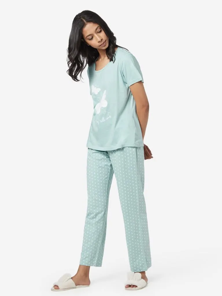 Wunderlove Aqua Printed T-Shirt and Pyjamas Set